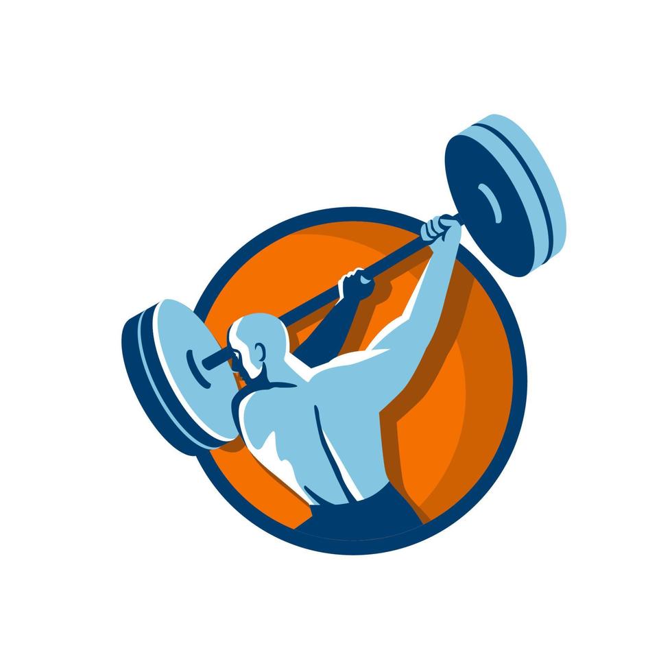Weightlifter Swinging Barbell Back View Circle Retro vector