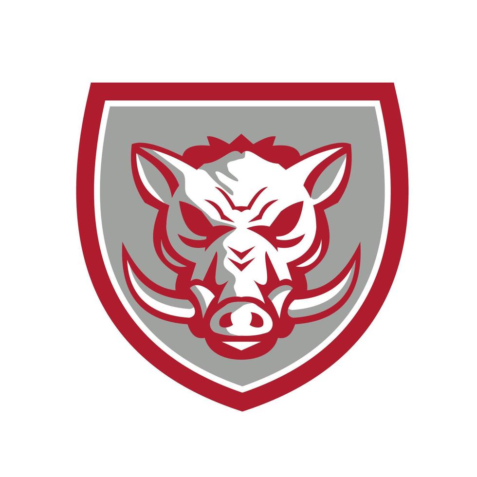 Wild Boar Razorback Head Angry Shield Retro vector