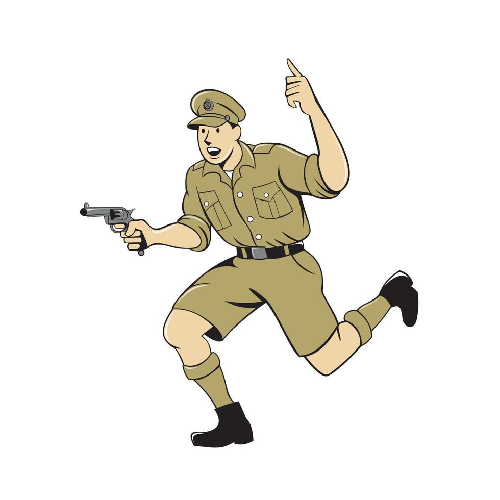 World War One British Officer Running Pistol Cartoon vector