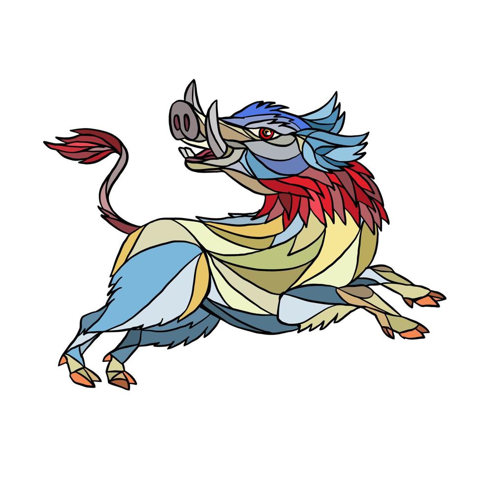 Wild Boar Razorback Prancing Mosaic vector