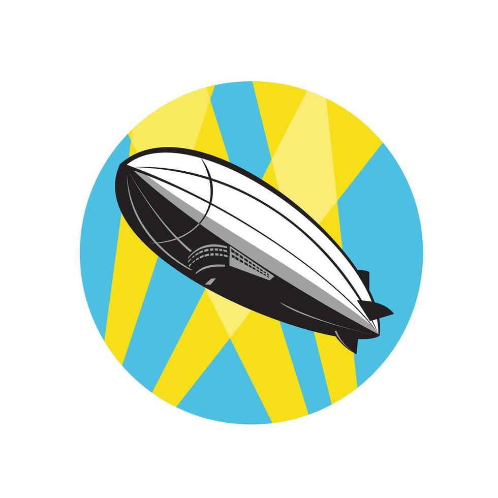 zepelín dirigible que vuela por encima círculo retro vector