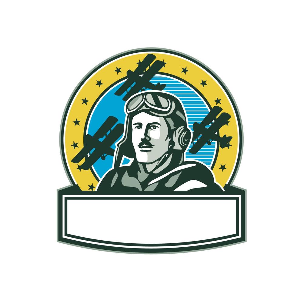 World War One Pilot Airman Spad Biplane Circle Retro vector