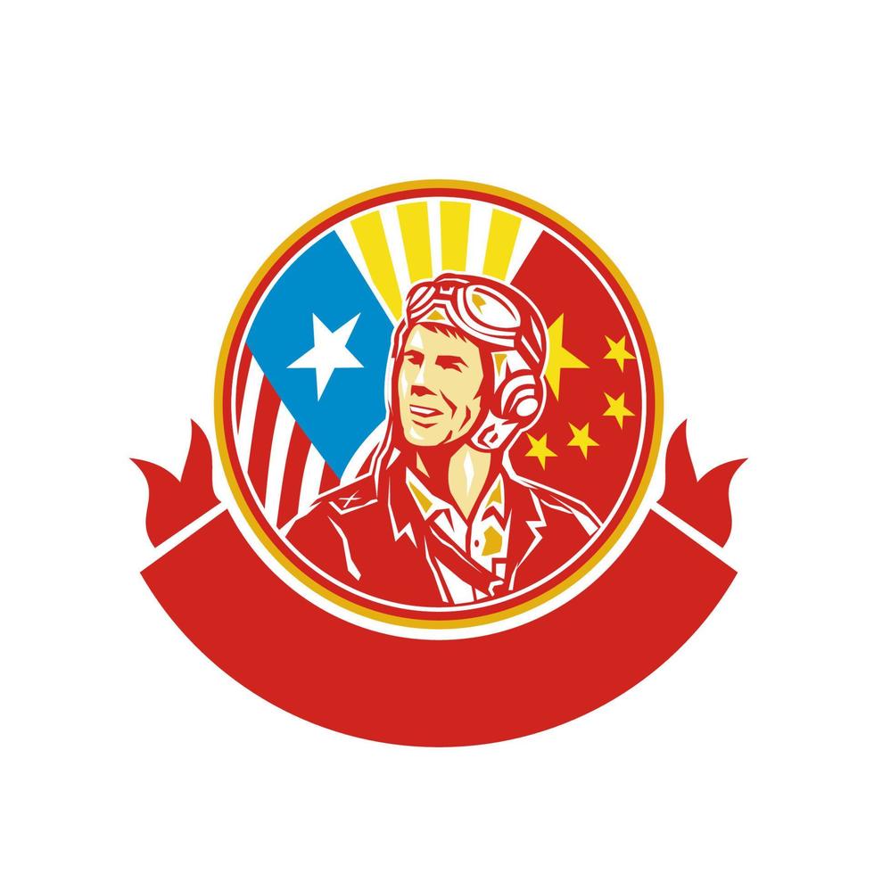 World War 2 Pilot USA China Flag Circle Retro vector