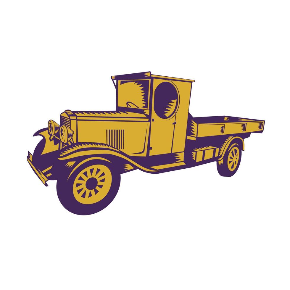 1920s Pick-up Truck Woodcut vector