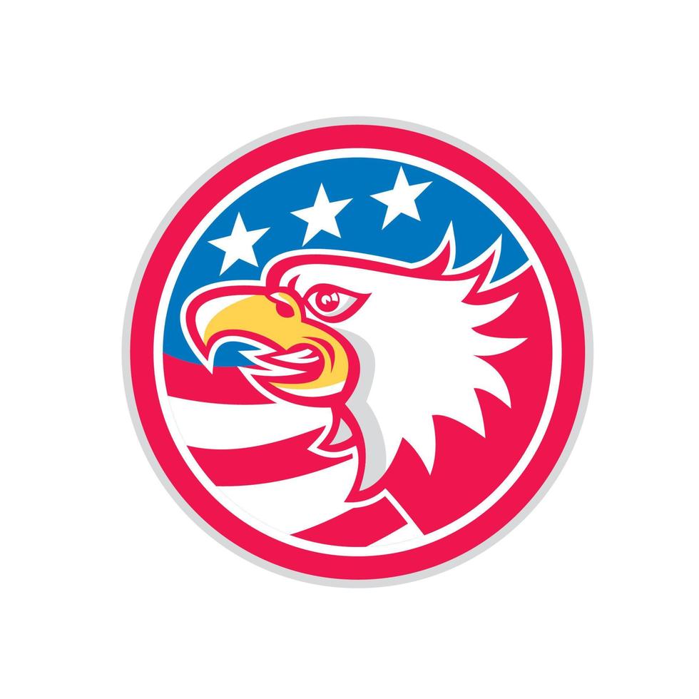 águila calva americana cabeza bandera círculo retro vector