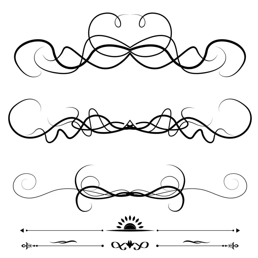 elementos de borde de remolino caligráfico vector