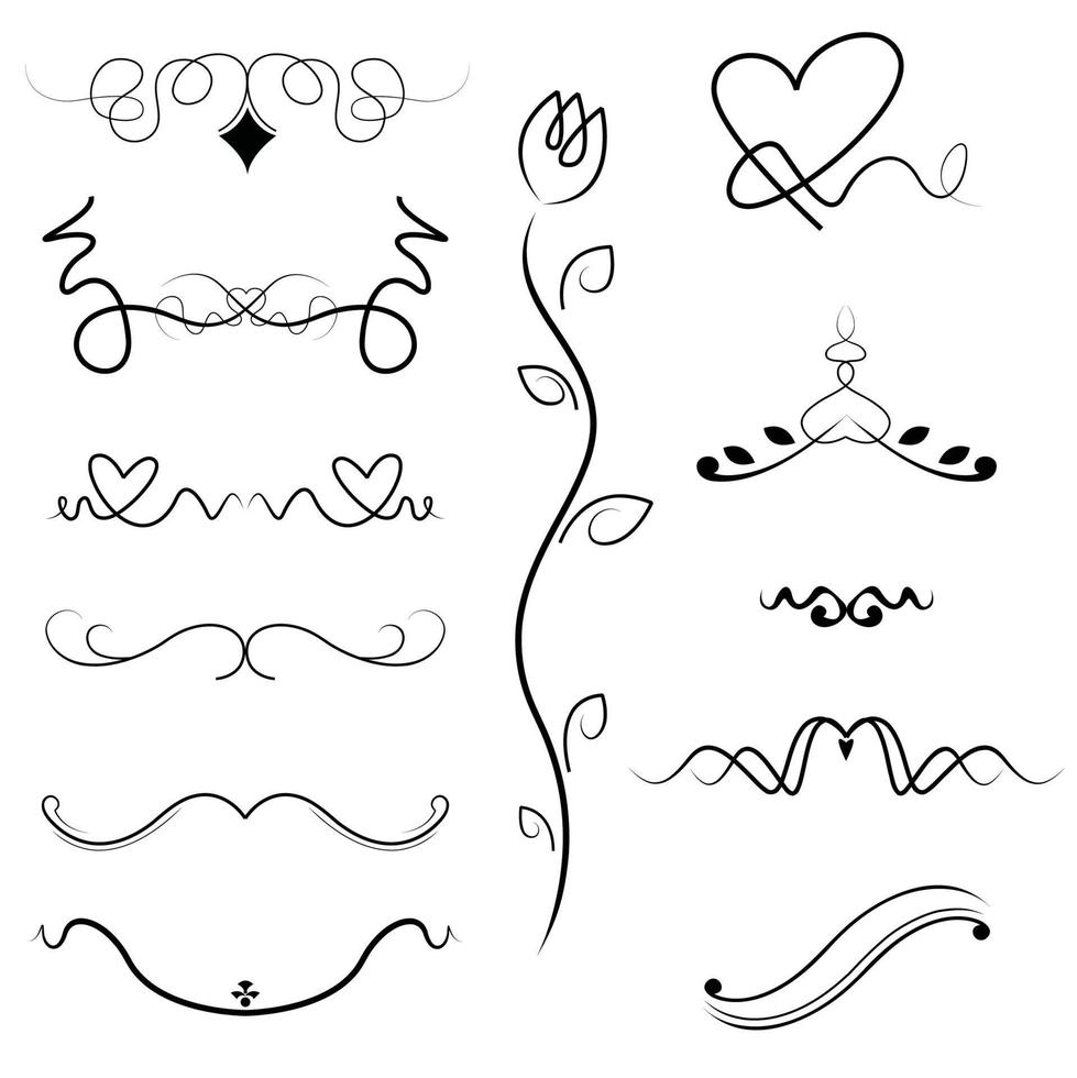 Calligraphic swirl border elements vector