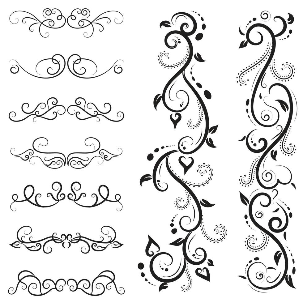 Calligraphic swirl border elements vector