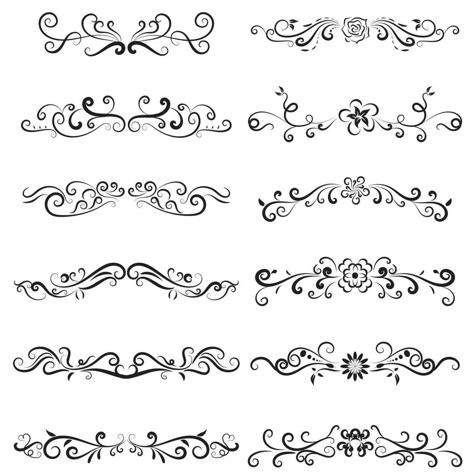 Calligraphic swirl border elements vector