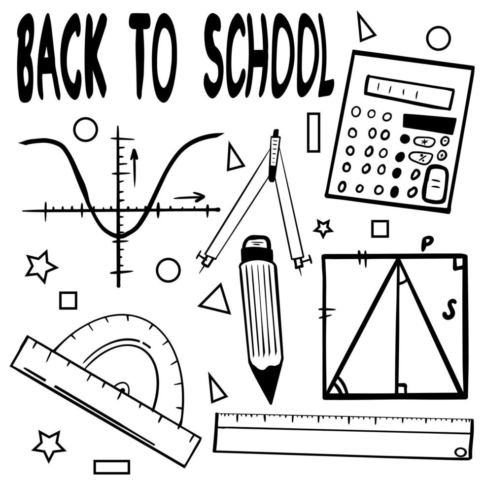 school subjects linear illustration. Hand-drawn doodle set. Line art style. line drawing style, vector design. schools doodle set