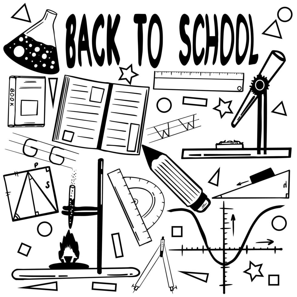 school subjects linear illustration. Hand-drawn doodle set. Line art style. line drawing style, vector design. schools doodle set