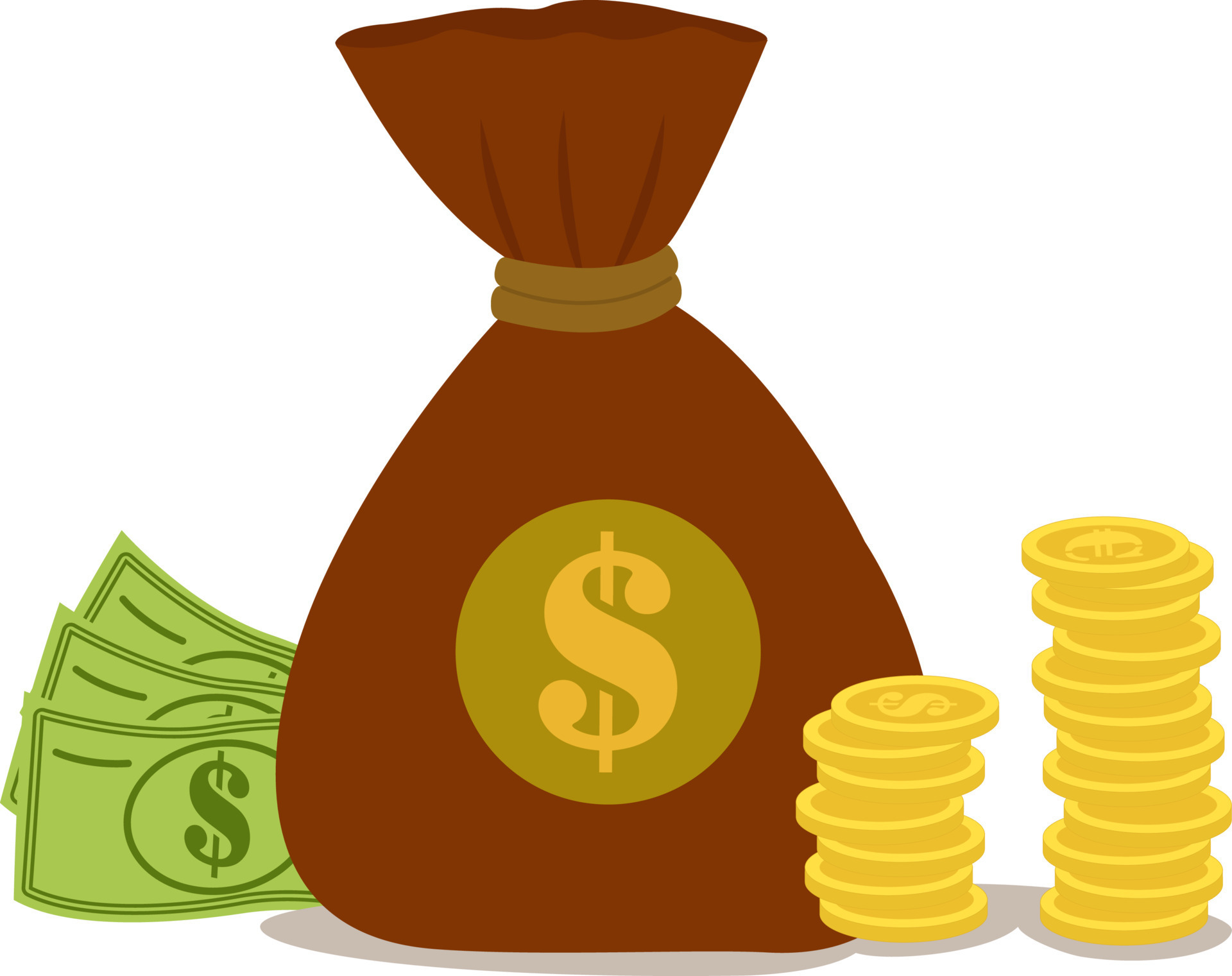 Vector illustration with a bag of money and coins. Money bag template