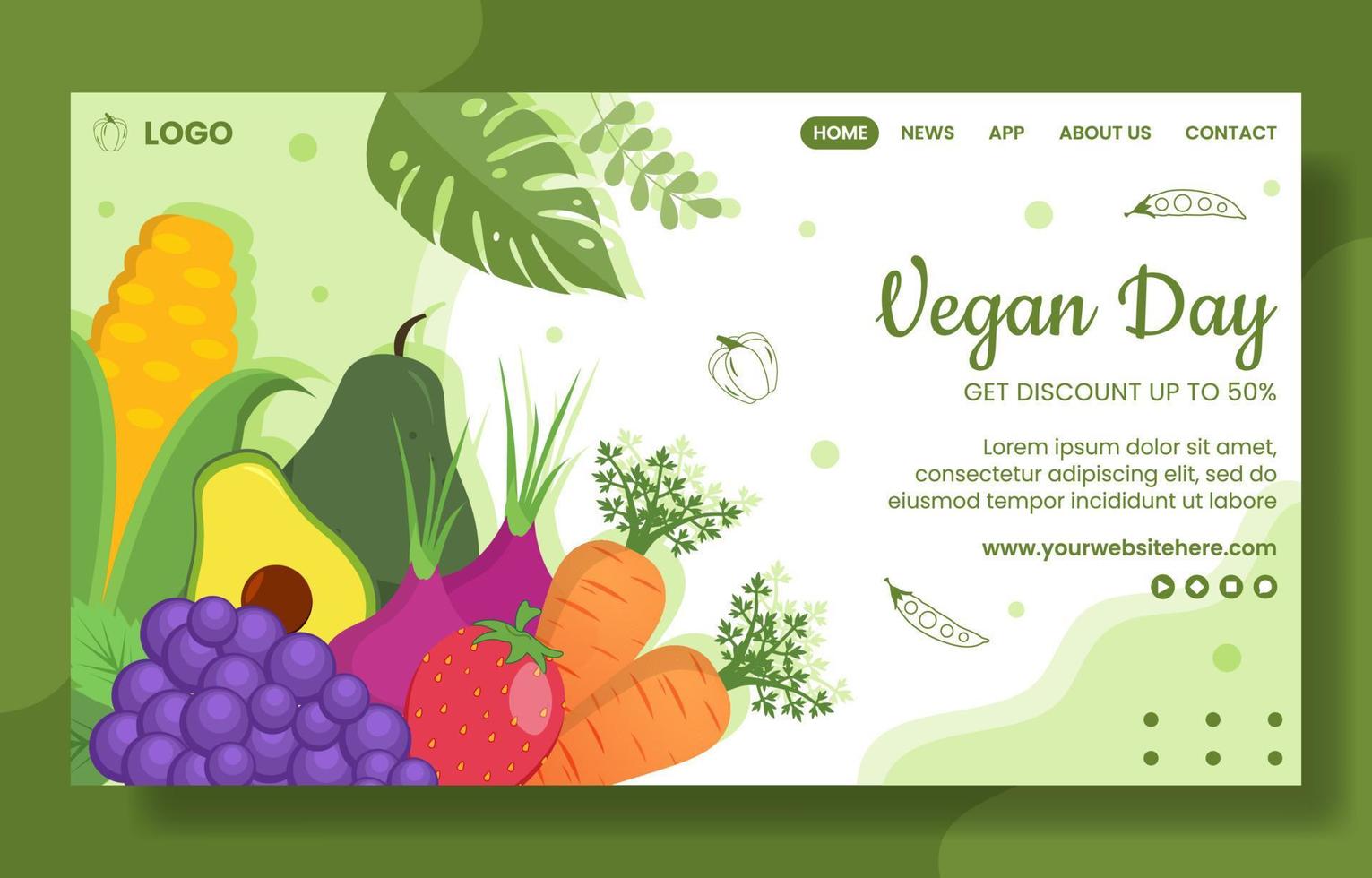 Happy Vegetarian Day or Vegan Social Media Landing Page Template Hand Drawn Cartoon Flat Illustration vector