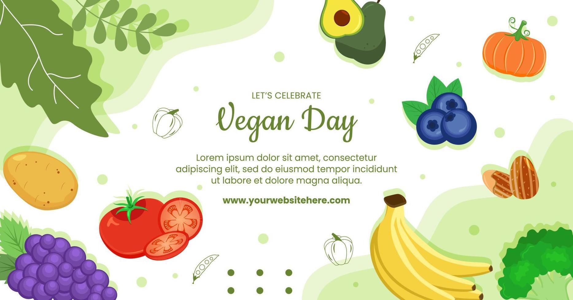 Happy Vegetarian Day or Vegan Post Template Hand Drawn Cartoon Flat Illustration vector