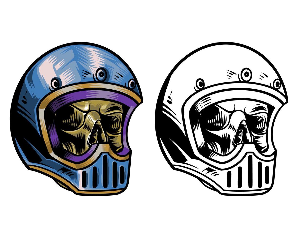 calavera con casco de moto azul vector