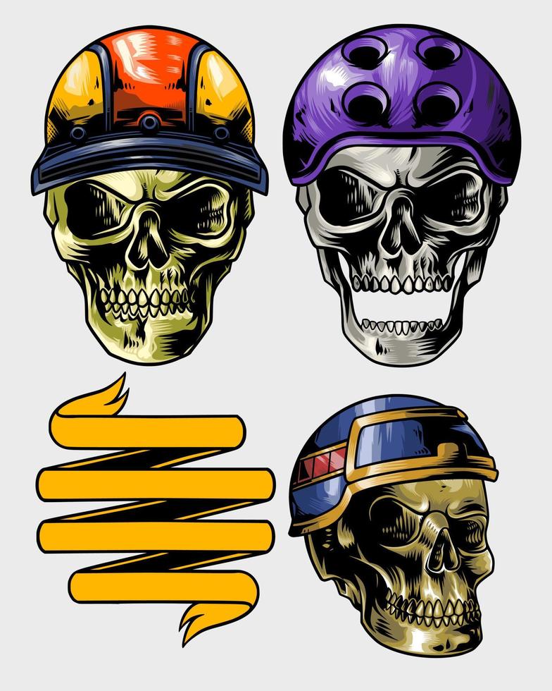 conjunto de casco de calavera con banda escalonada vector