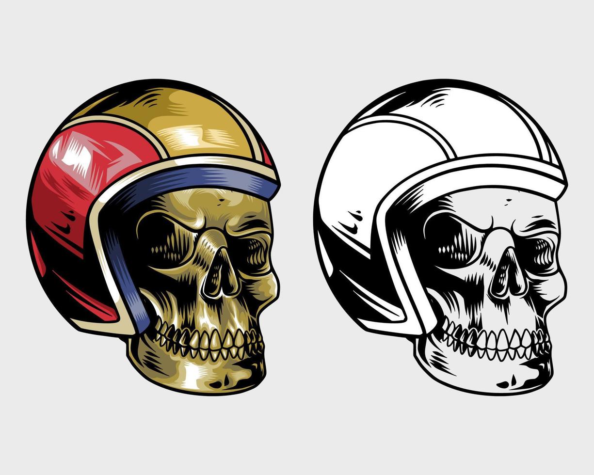 cool and unique skull with classic helmet vector