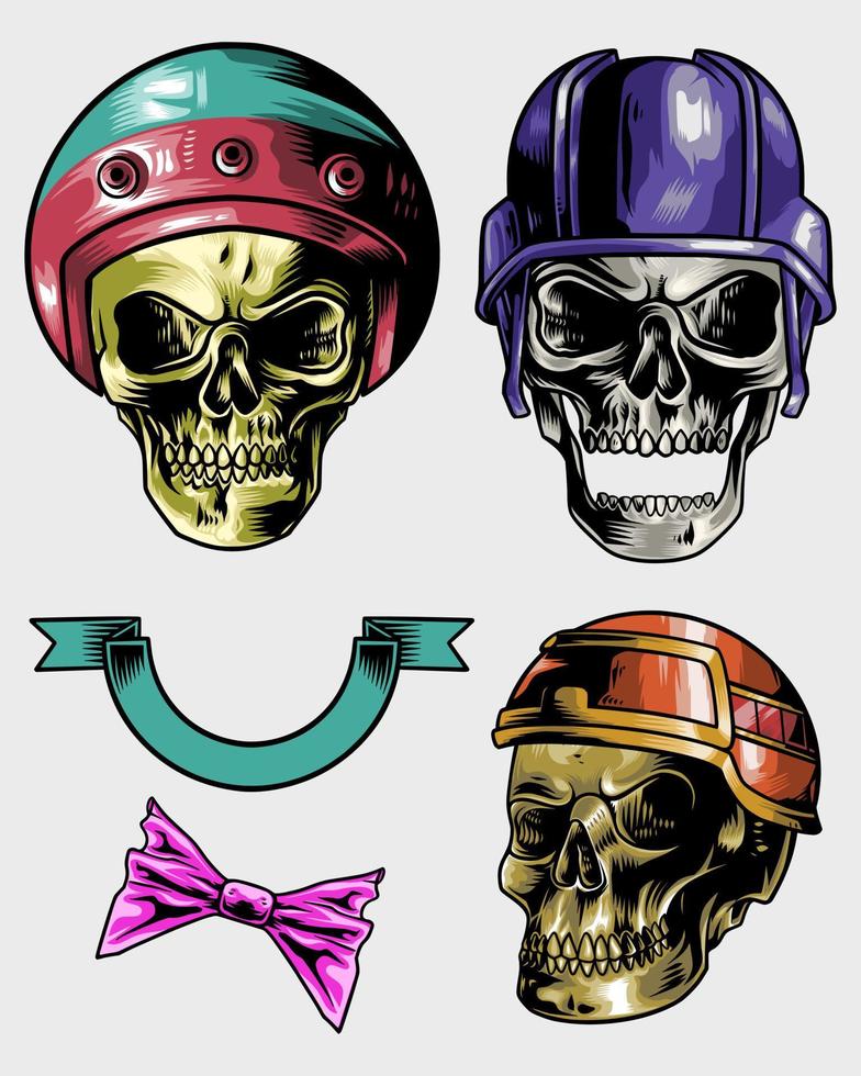 genial paquete de calaveras con cosas vector