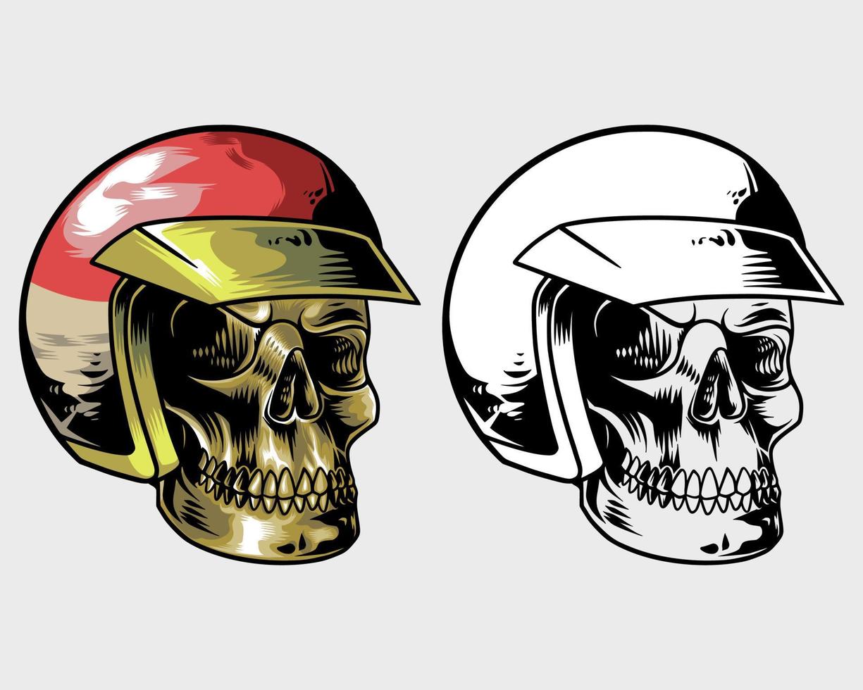 cool and unique skull with classic helmet hat vector