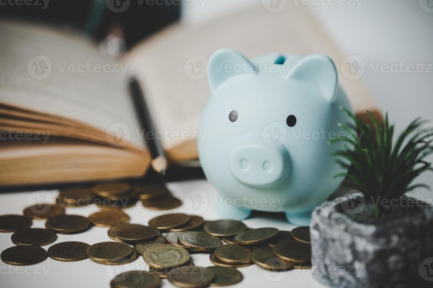 close-up education object with stack money coin-cash dollar and glass jar on background. Concept to saving money income for study, Calculating student finance costs and investment budget loan photo