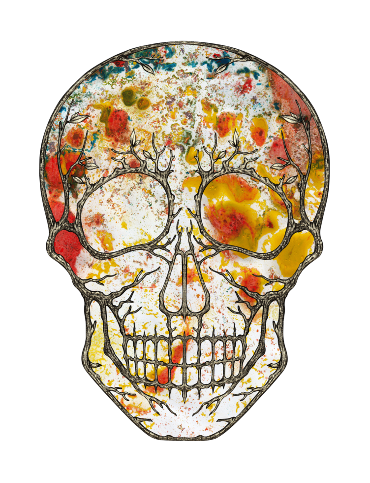 Art abstract skull. Hand painting and make graphic. png