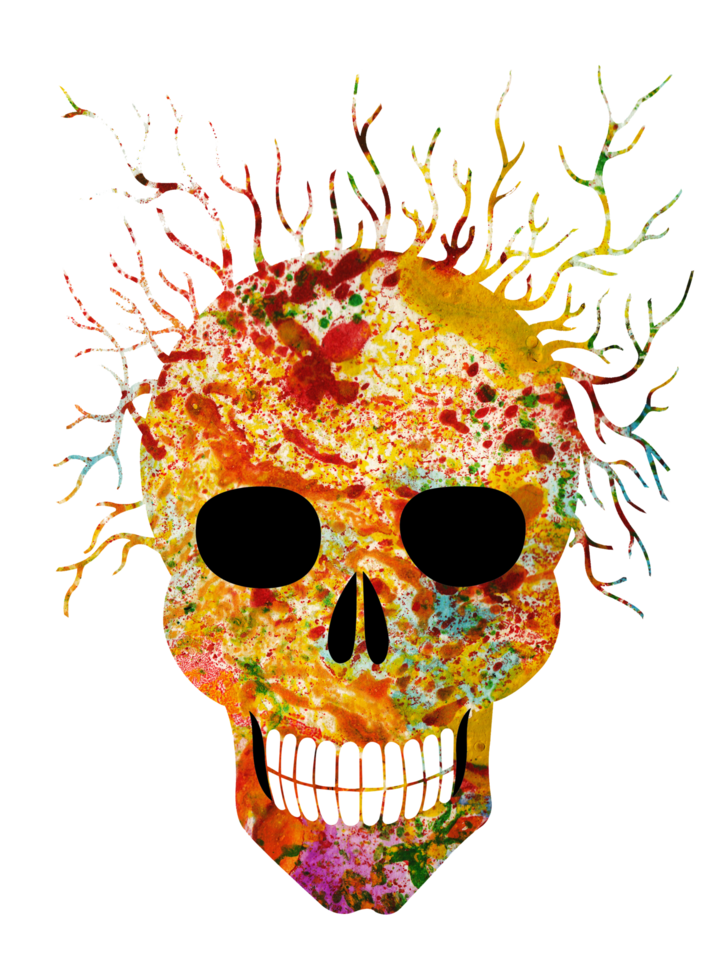 Art abstract mix surreal skull. Hand painting and make graphic. png