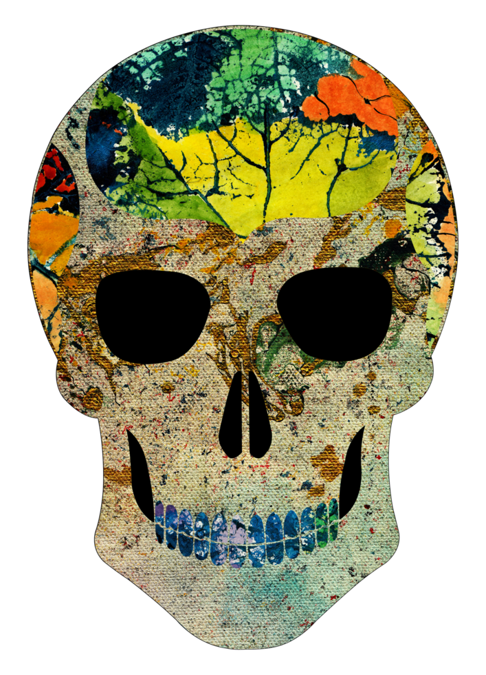 Mezcla de arte abstracto calavera surrealista. Pintura a mano y creación gráfica. png