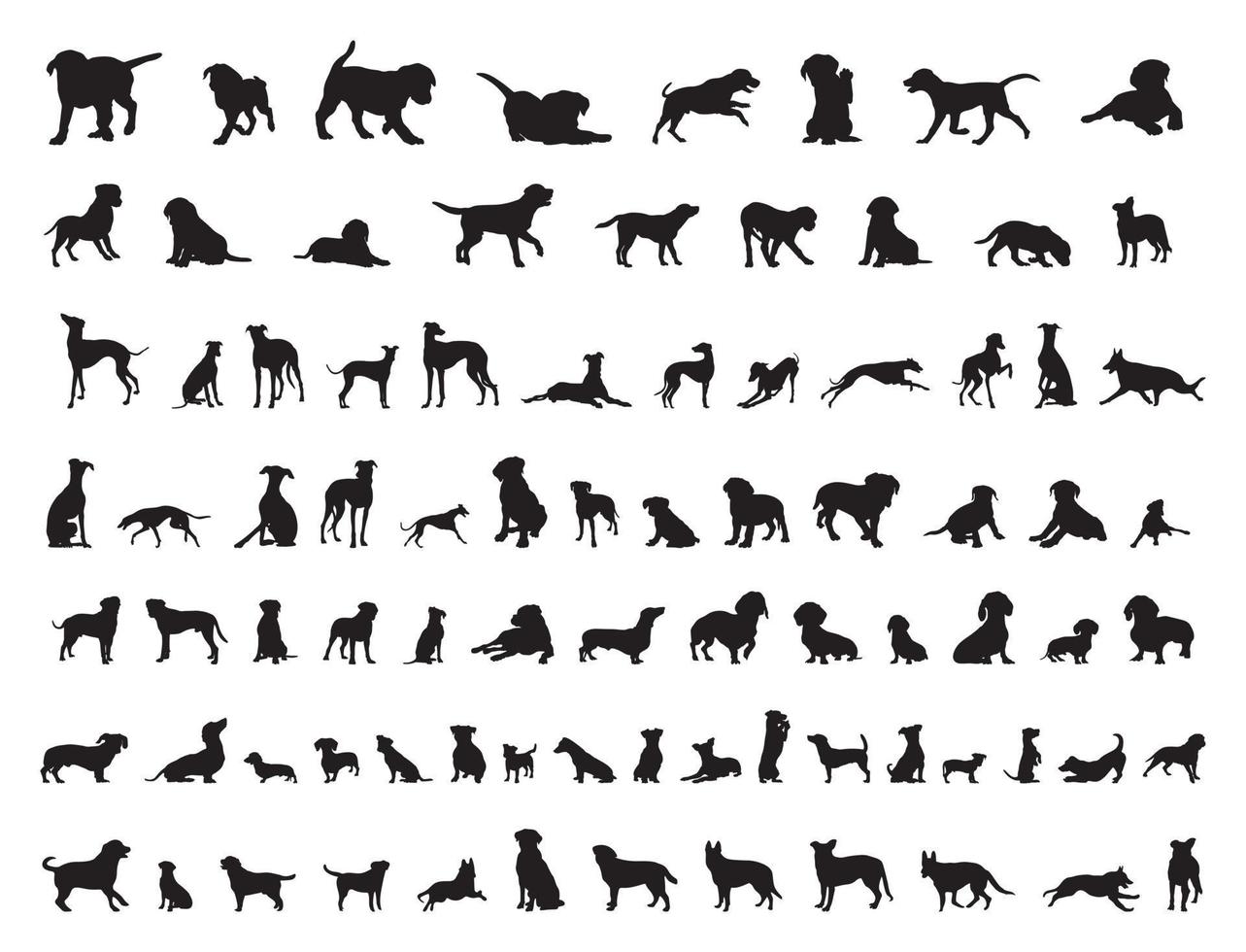 siluetas de perros, colección de perros, paquete negro de silueta de perro vector