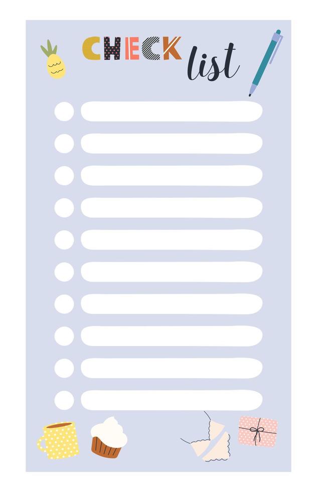Check list template for planner. Cute and trendy. vector