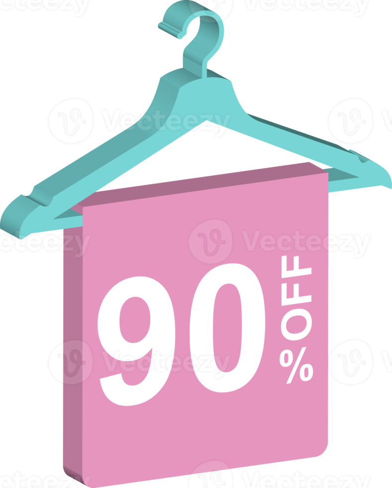 3d discount 90 percent off hanger icon for fashion tag label badge pastel color png