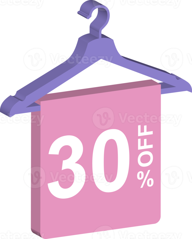 3d discount 30 percent off hanger icon for fashion tag label badge pastel color png