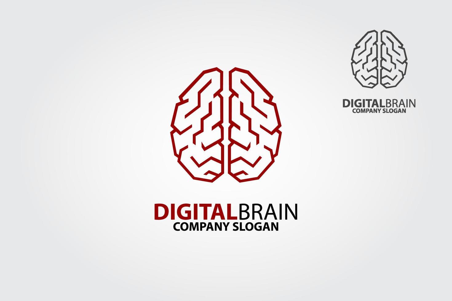 Digital Brain Vector Logo Template. A modern logo featuring a human brain made from lines. Digital Brain logo is a professional clean and elegant logo for company or personal.