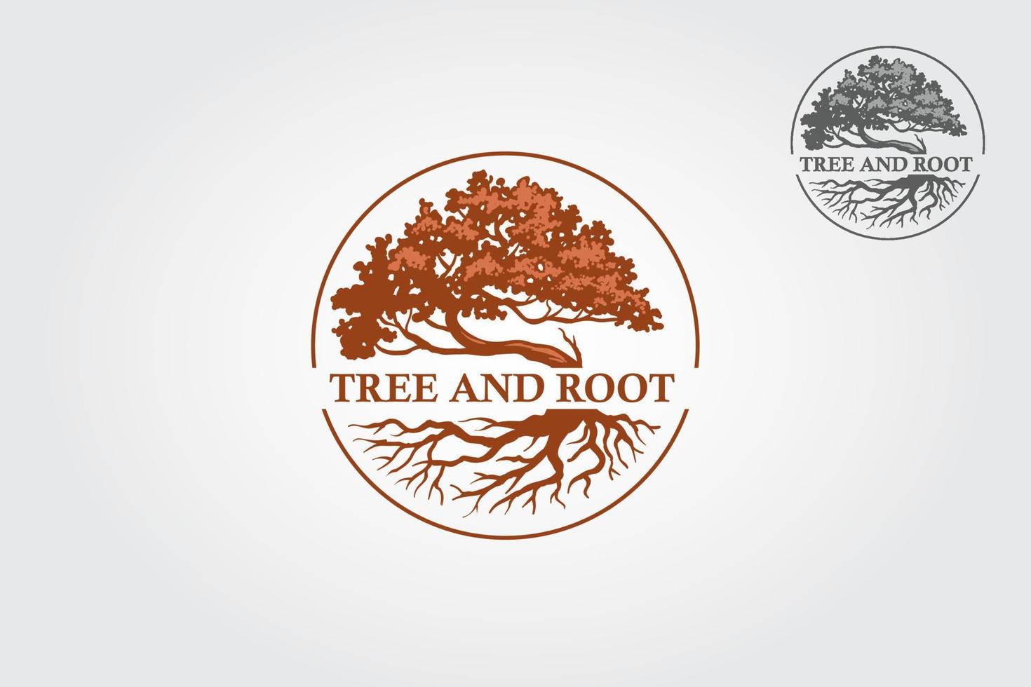 Ilustración del logotipo del vector de árbol y raíz. silueta vectorial de un árbol. este logo un hermoso árbol es un símbolo de vida, belleza, crecimiento, fuerza y buena salud.