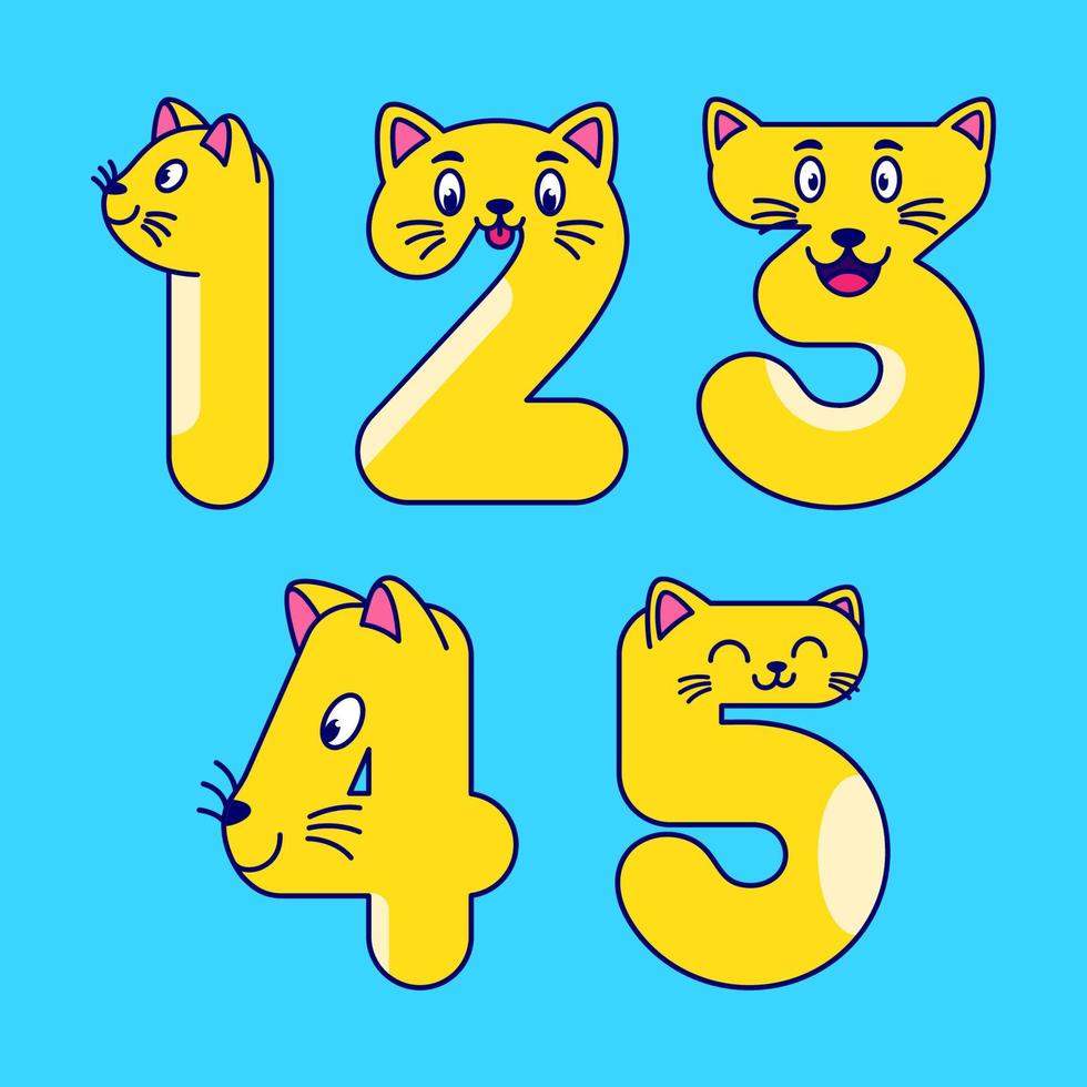 número 12345 como una linda ilustración vectorial de gato. números de cumpleaños de gato de dibujos animados vector