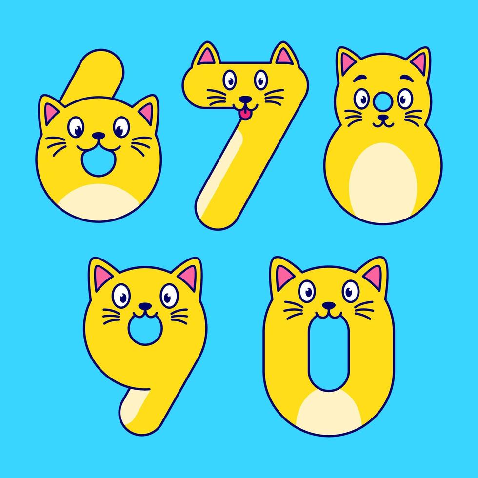 el número 67890 como una linda ilustración de vector de gato. números de cumpleaños de gato de dibujos animados