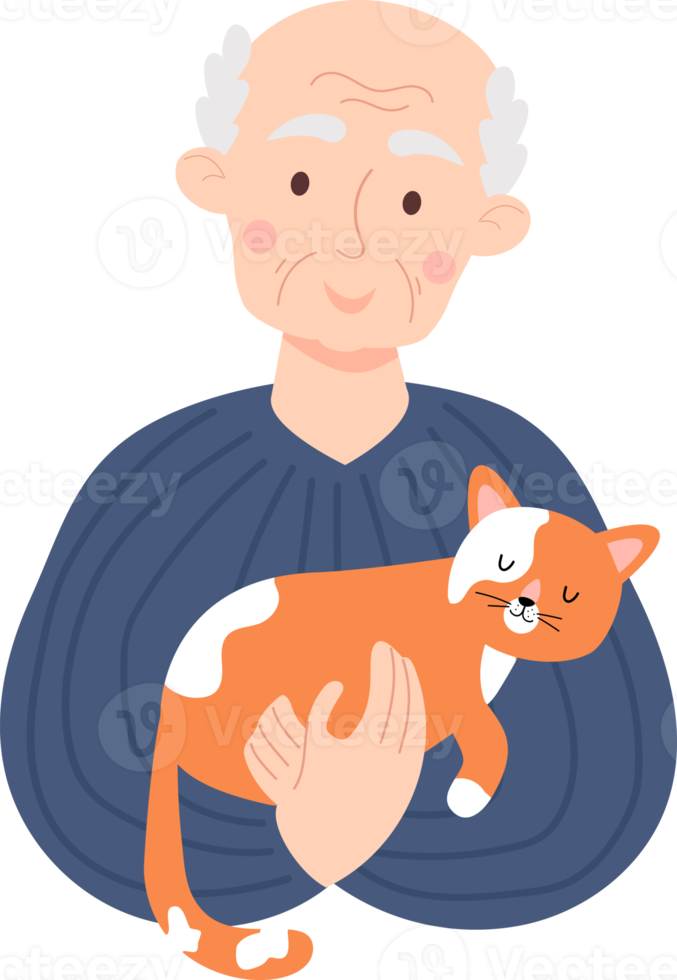 Happy elderly man with cat png