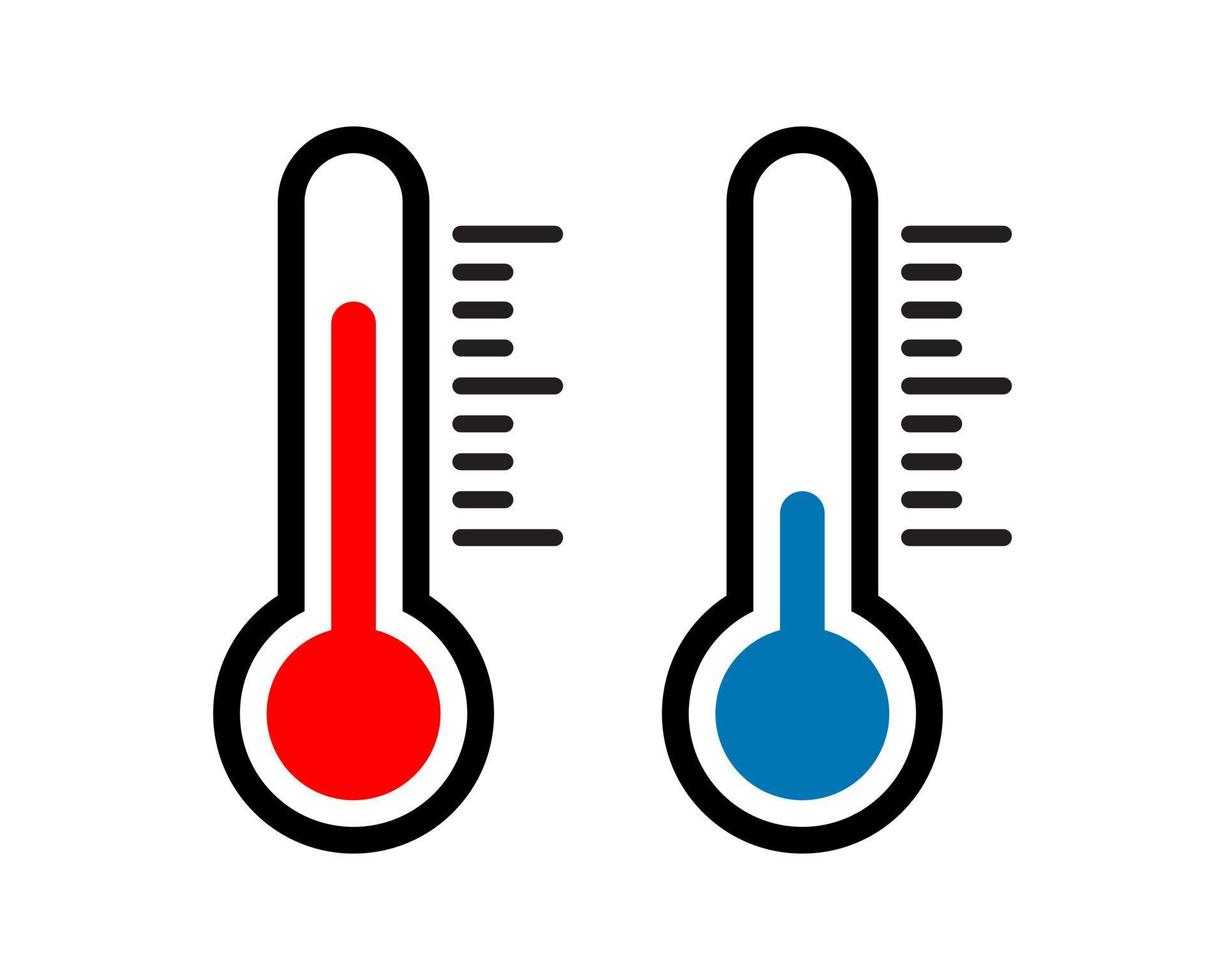 temperatura caliente y fría, vector de icono de termómetro en estilo plano