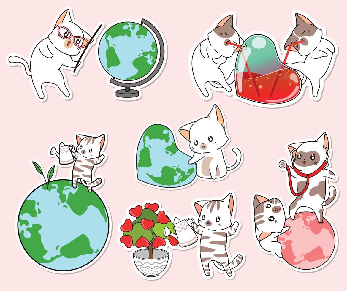 kitty cat sticker cartoon collection vector