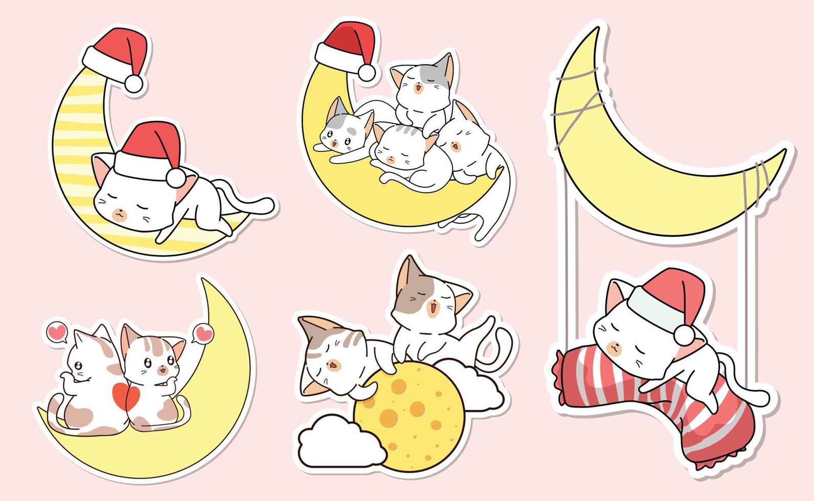 adorable kitty cat sticker cartoon collection vector
