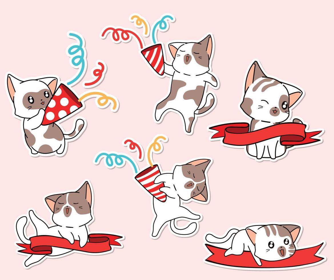 kitten sticker cartoon collection vector