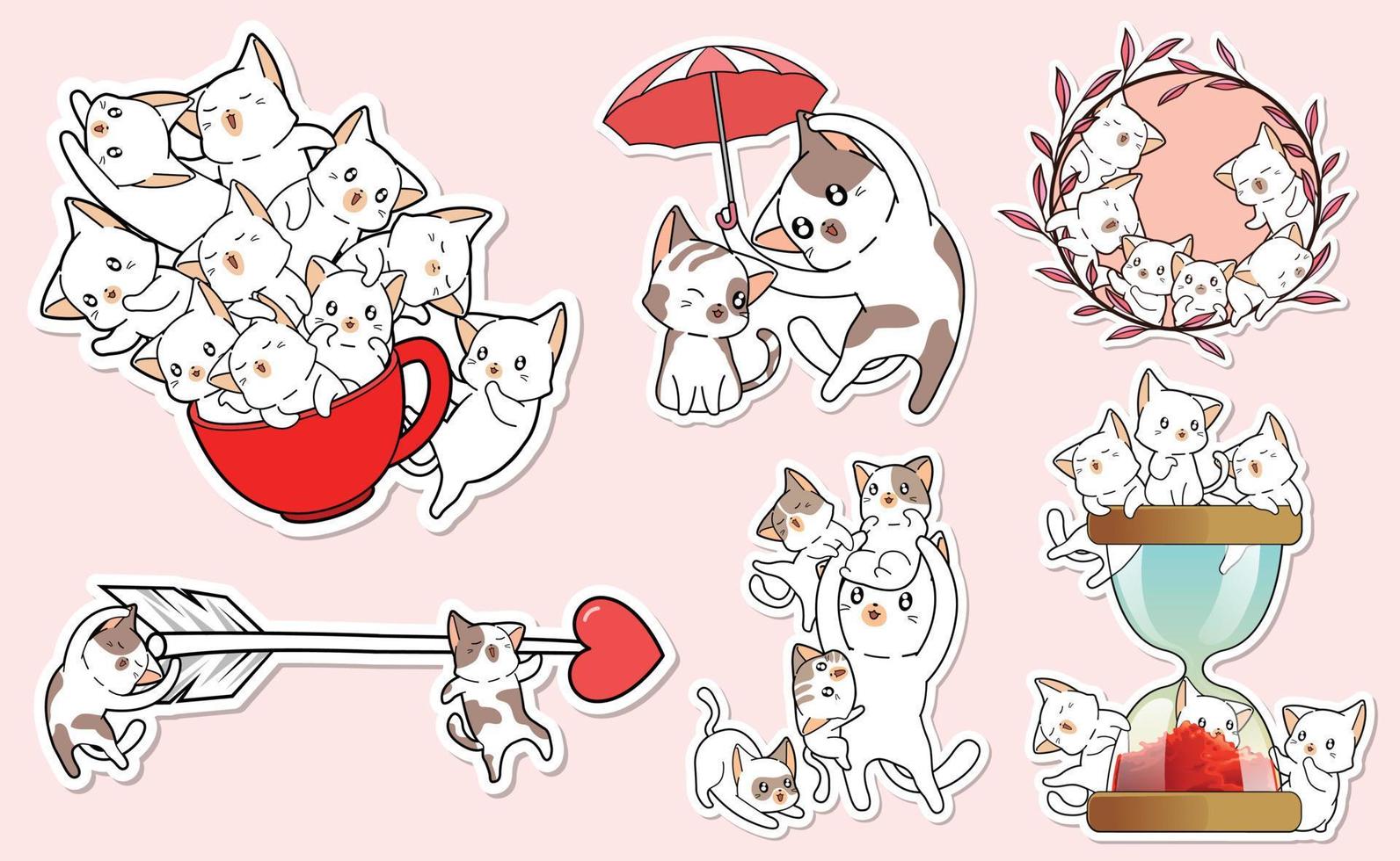 kitty cats character sticker cartoon collection vector