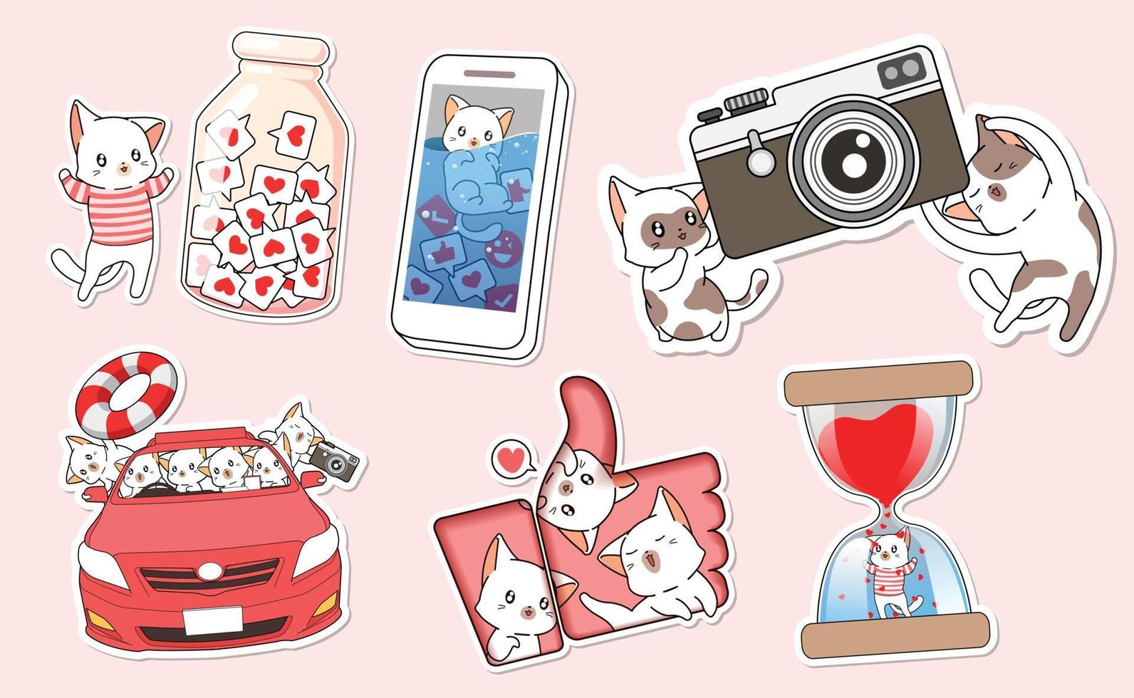 cute kitty cat sticker cartoon collection vector