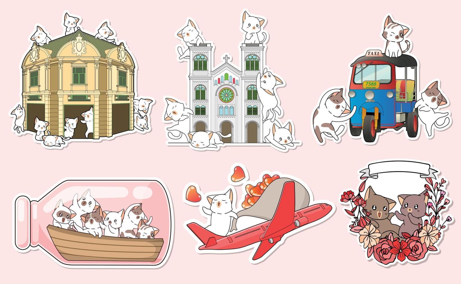 adorable meow character sticker cartoon collection vector