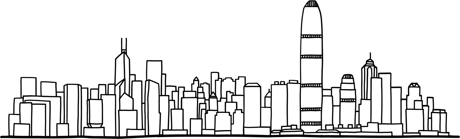 Hong Kong cityscape skyline outline doodle drawing. png