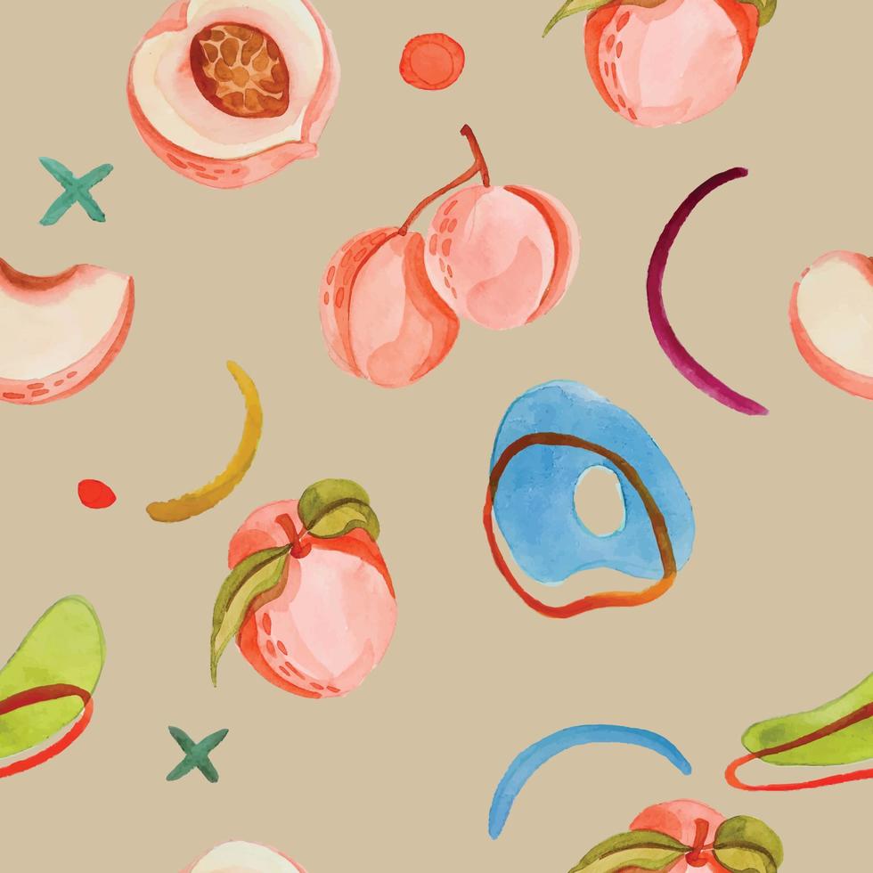 watercolor peach fruit pattern vector