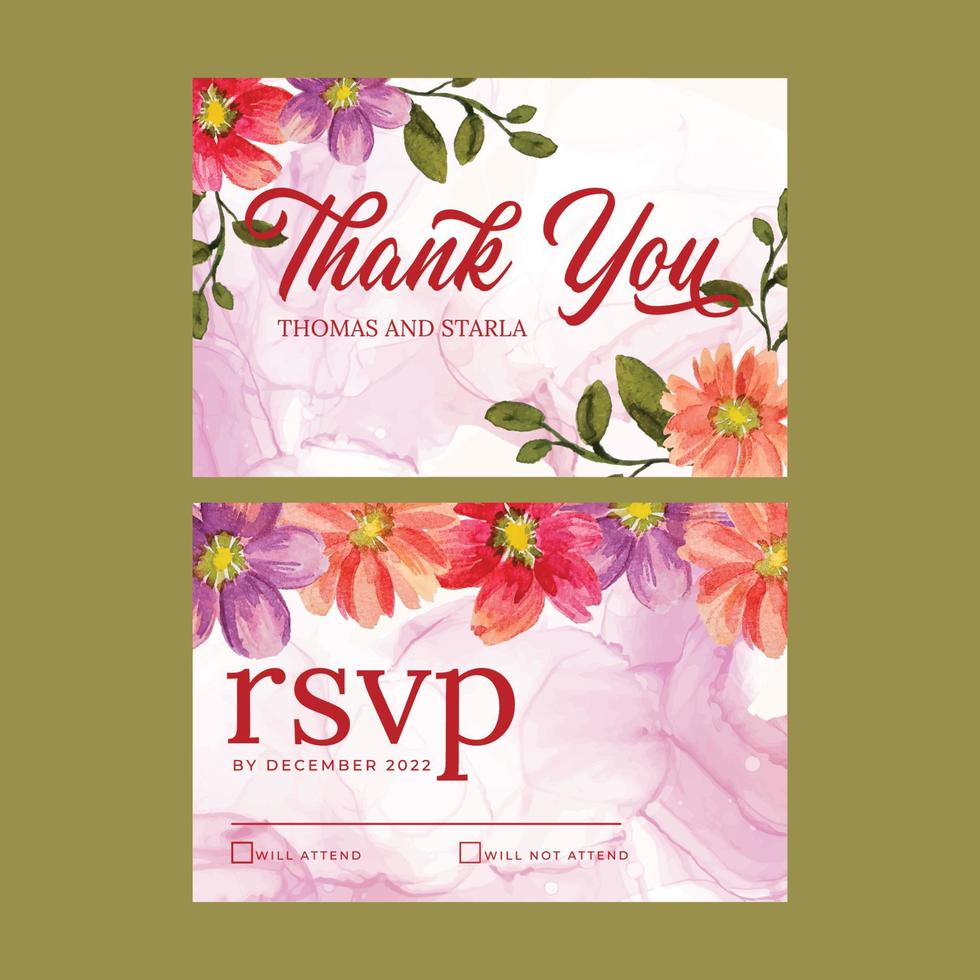 watercolor flower invitation wedding template vector