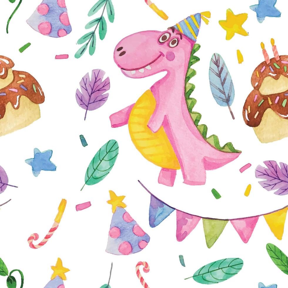 watercolor dino pattern vector