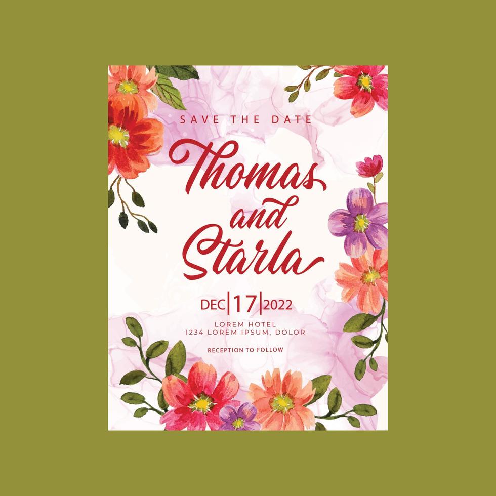 plantilla de boda de invitación de flor de acuarela vector