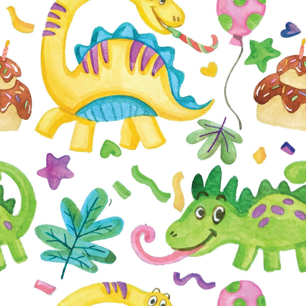 watercolor dino pattern vector