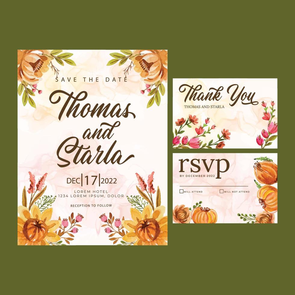 watercolor flower invitation wedding template vector